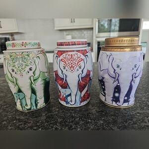 Lot Of 3: Williamson elephant tea tins Red With Baby Rare, Christmas Holly, Snow
